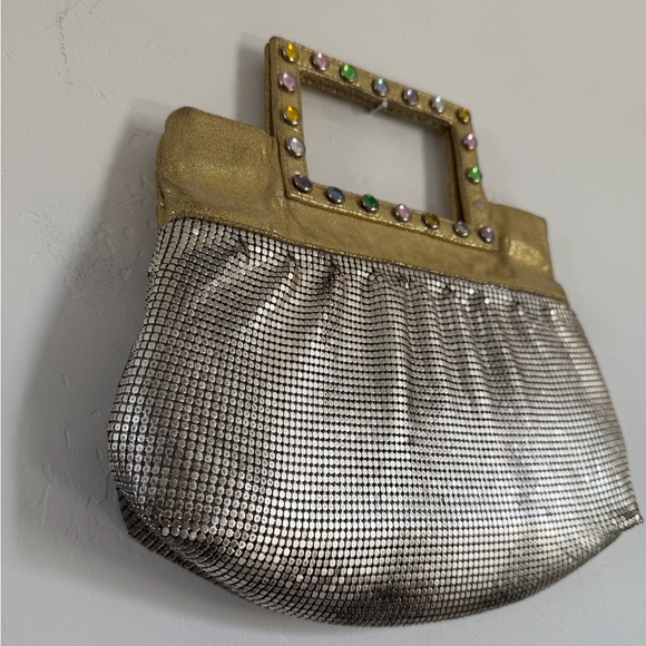 Whiting and Davis Metallic Gold and Silver Mesh Rhinestone Bag - Picture 3 of 8